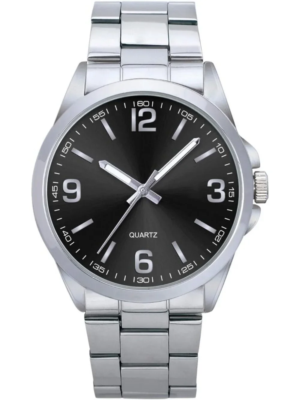Men's Silver And Black Analog Stainless Steel Case Arabic Numerals Classic Watch